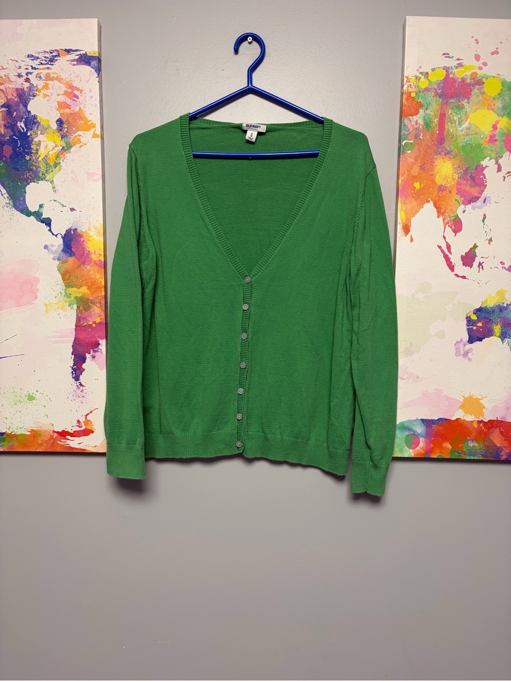 Old Navy Bright Green V-Neck Button Cardigan Sweater